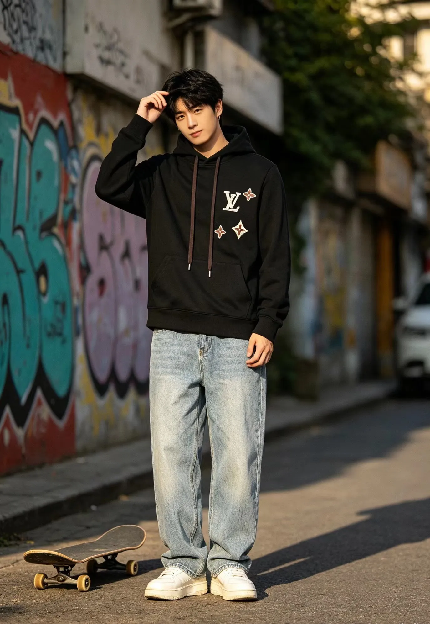 Louis Vuitton/Louis Vuitton rivet presbyopic letter hooded sweatshirt